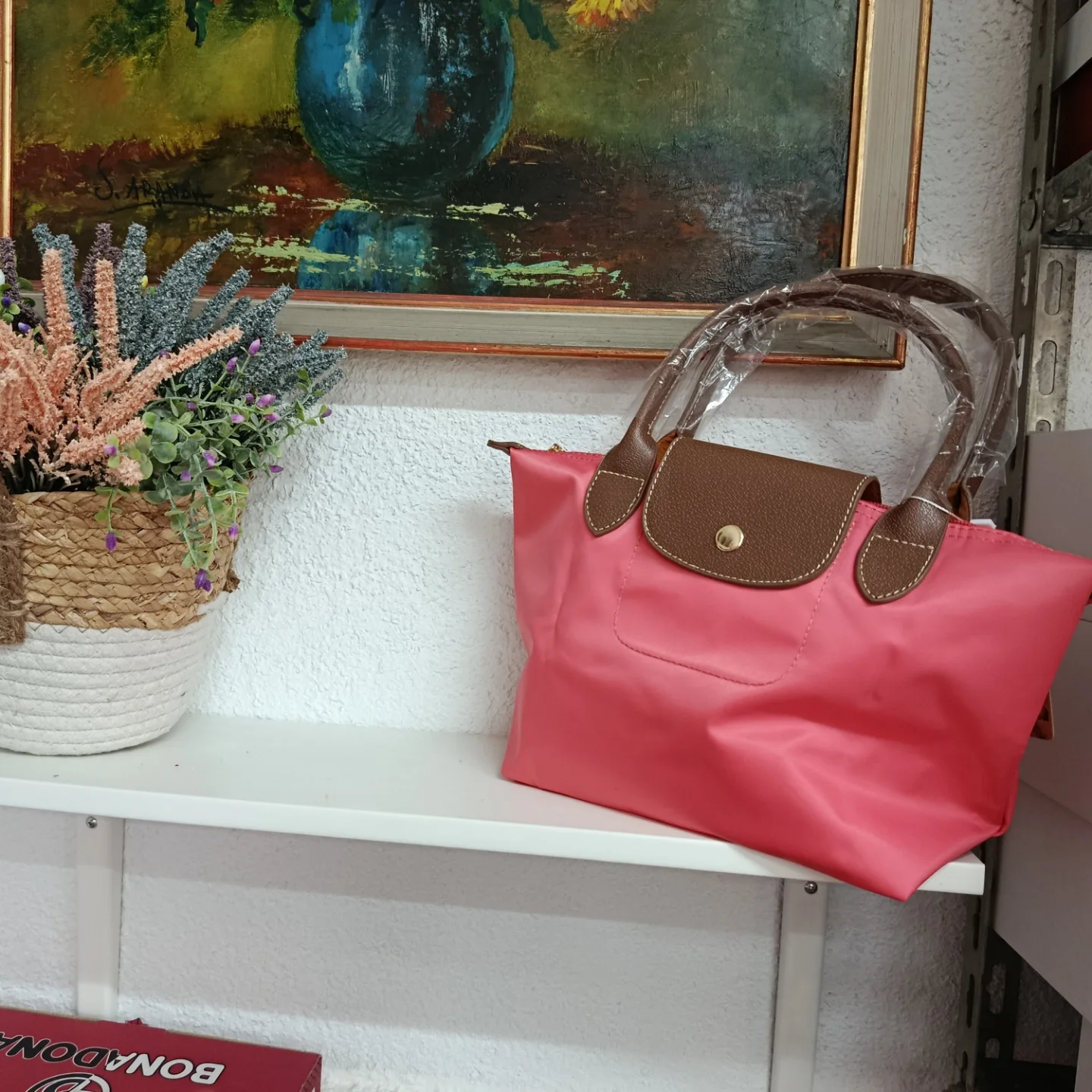 Bolso de mano rosa estilo Longchamp